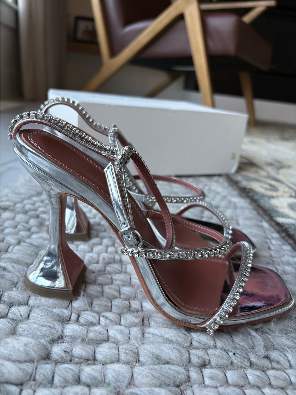 Amina Muaddi Gilda Sandals Silver size 6